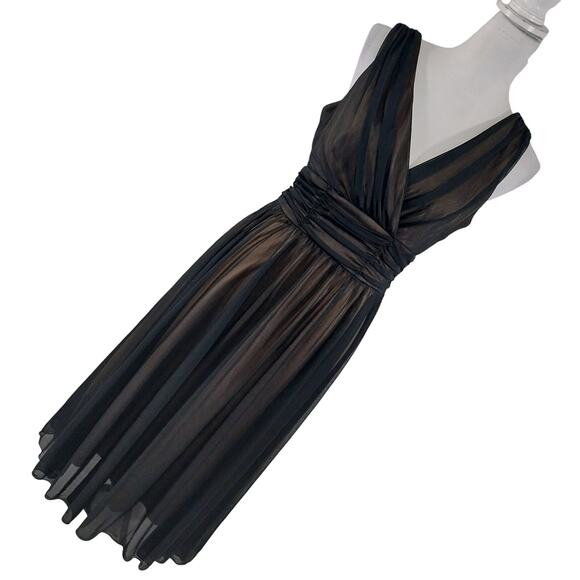 CONNECTED APPAREL! SHEER, FINEST BLACK NET OVER NUDE BEIGE, DREAMY DRESS! SZ 10 - Picture 1 of 10